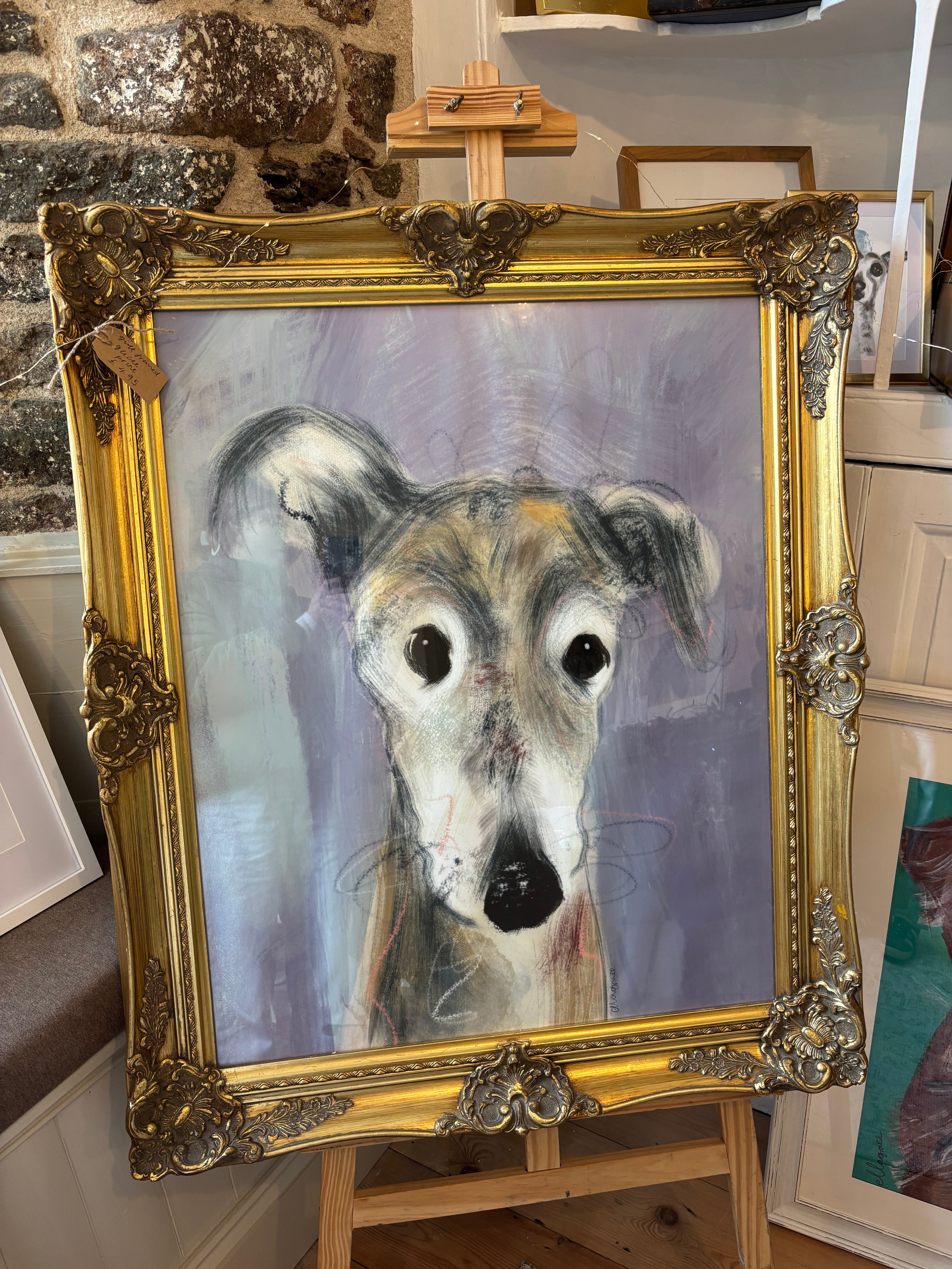 Grey hound on purple huge gilt framed print