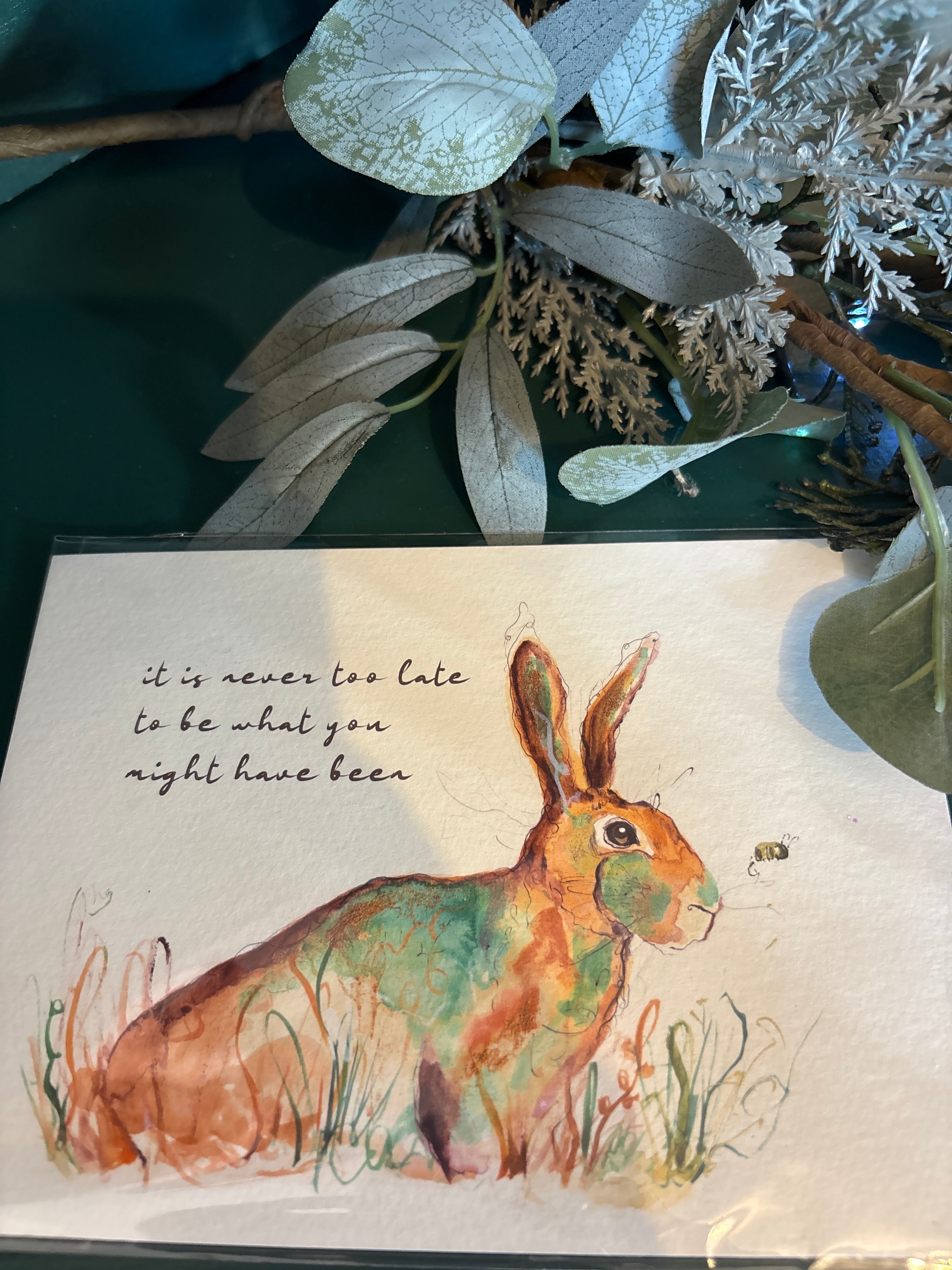 Hamper with recycled Spencer teddy,Christmas tree candle and small hare print